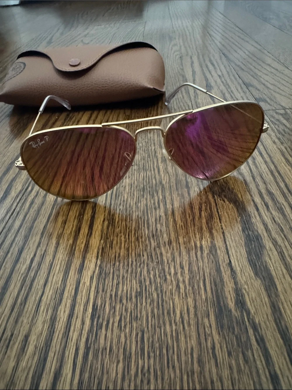 Ray-Ban Women's Aviator Sunglasses with Purple Mirror Lenses and Gold Frame